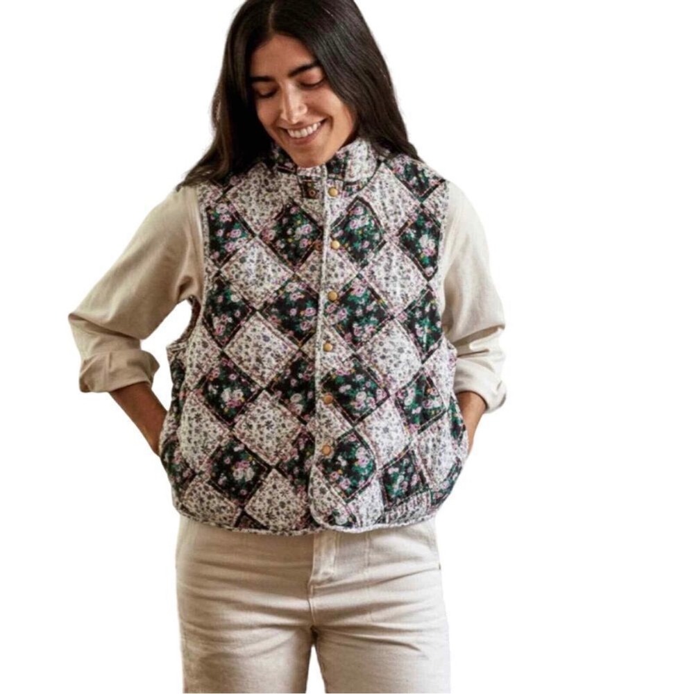 Clare V Quilted Vest Women Multi Color Excellent Floral Patchwork Reversible